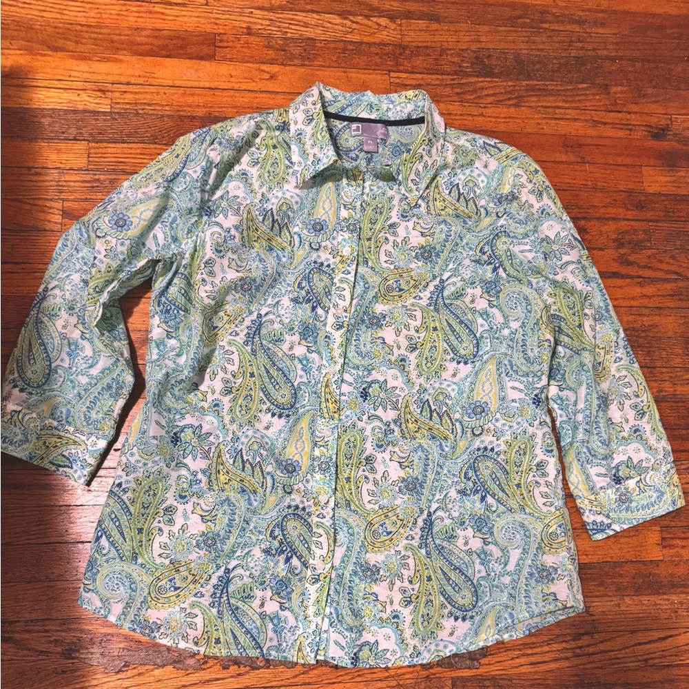 JC Penney Paisley Print cotton silk shirt H